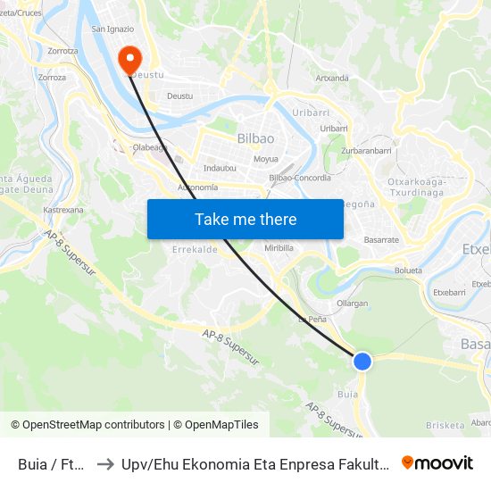 Buia / Fte. Bolintxubide to Upv / Ehu Ekonomia Eta Enpresa Fakultatea / Campus De Economía Y Empresa (Sarriko) map