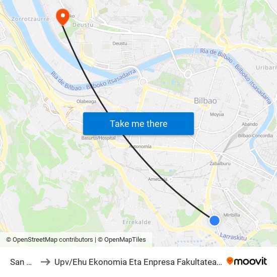 San Adrián 36 to Upv / Ehu Ekonomia Eta Enpresa Fakultatea / Campus De Economía Y Empresa (Sarriko) map