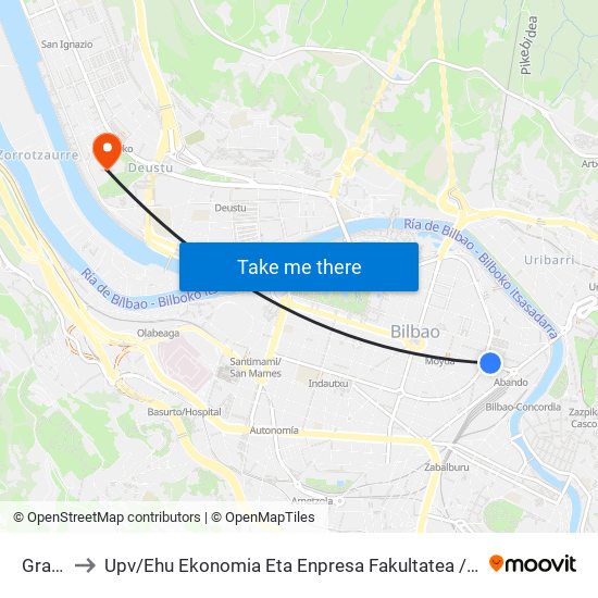 Gran Vía  8 to Upv / Ehu Ekonomia Eta Enpresa Fakultatea / Campus De Economía Y Empresa (Sarriko) map