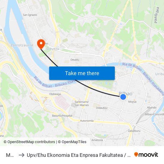 Moyúa 4 to Upv / Ehu Ekonomia Eta Enpresa Fakultatea / Campus De Economía Y Empresa (Sarriko) map