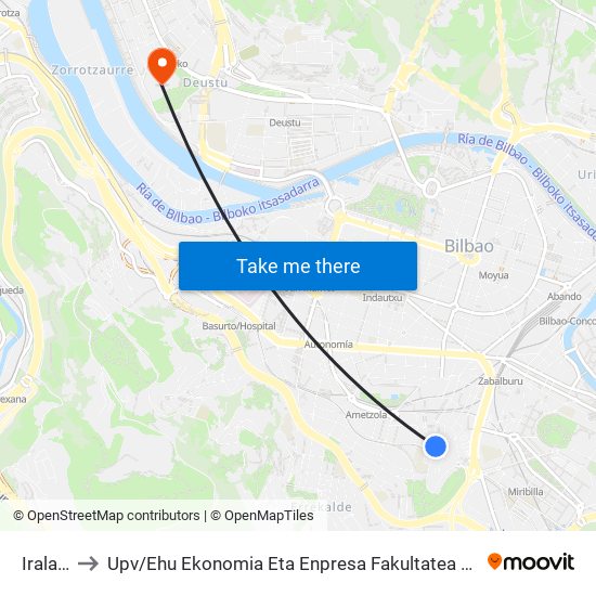 Irala Fte.53 to Upv / Ehu Ekonomia Eta Enpresa Fakultatea / Campus De Economía Y Empresa (Sarriko) map