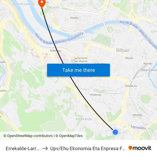 Errekalde-Larraskitu / Fte. Polideportivo to Upv / Ehu Ekonomia Eta Enpresa Fakultatea / Campus De Economía Y Empresa (Sarriko) map