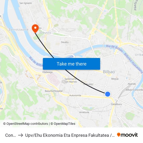 Concha  26 to Upv / Ehu Ekonomia Eta Enpresa Fakultatea / Campus De Economía Y Empresa (Sarriko) map