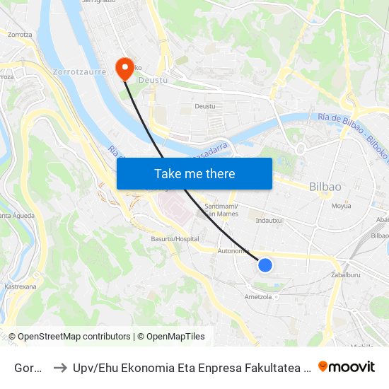 Gordóniz 39 to Upv / Ehu Ekonomia Eta Enpresa Fakultatea / Campus De Economía Y Empresa (Sarriko) map