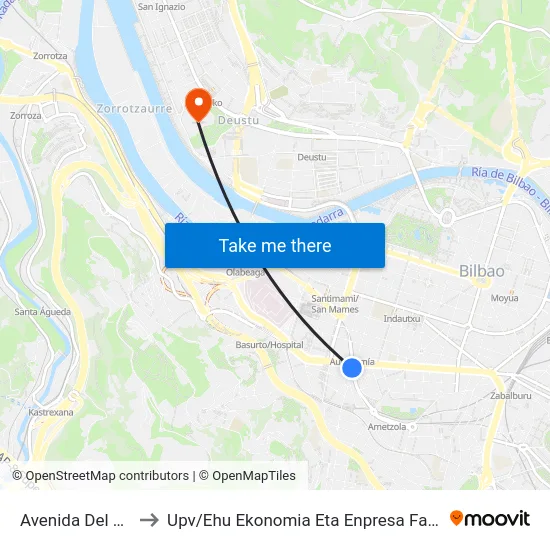 Avenida Del Ferrocarril / Autonomía to Upv / Ehu Ekonomia Eta Enpresa Fakultatea / Campus De Economía Y Empresa (Sarriko) map
