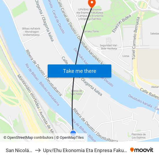 San Nicolás De Olabeaga 58 to Upv / Ehu Ekonomia Eta Enpresa Fakultatea / Campus De Economía Y Empresa (Sarriko) map