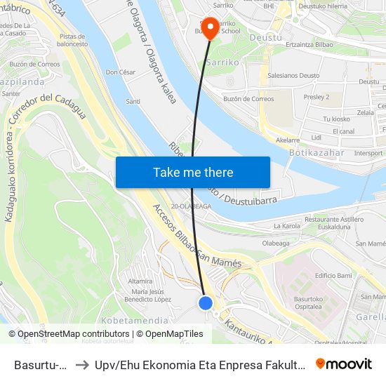 Basurtu-Kastrexana 85 to Upv / Ehu Ekonomia Eta Enpresa Fakultatea / Campus De Economía Y Empresa (Sarriko) map