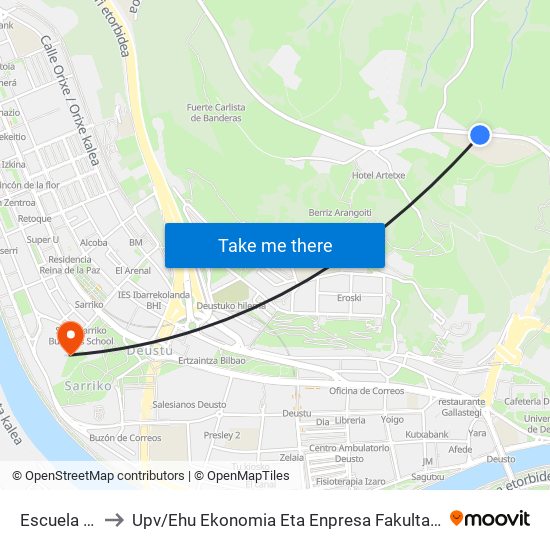 Escuela De Hostelería to Upv / Ehu Ekonomia Eta Enpresa Fakultatea / Campus De Economía Y Empresa (Sarriko) map