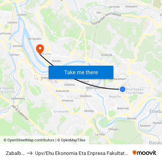 Zabalbide Fte. 61 to Upv / Ehu Ekonomia Eta Enpresa Fakultatea / Campus De Economía Y Empresa (Sarriko) map