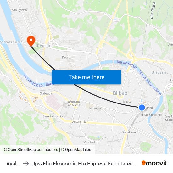 Ayala Fte. 2 to Upv / Ehu Ekonomia Eta Enpresa Fakultatea / Campus De Economía Y Empresa (Sarriko) map