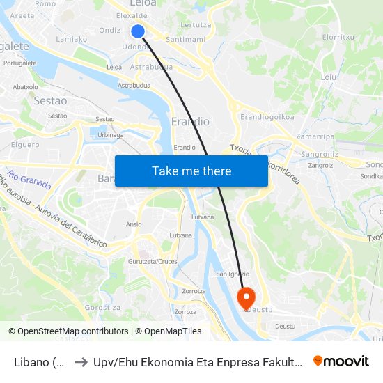 Libano (Sentido Leioa) to Upv / Ehu Ekonomia Eta Enpresa Fakultatea / Campus De Economía Y Empresa (Sarriko) map