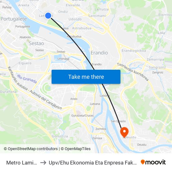 Metro Lamiako (Sentido Leioa) to Upv / Ehu Ekonomia Eta Enpresa Fakultatea / Campus De Economía Y Empresa (Sarriko) map