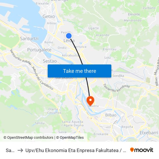 Sarriena to Upv / Ehu Ekonomia Eta Enpresa Fakultatea / Campus De Economía Y Empresa (Sarriko) map