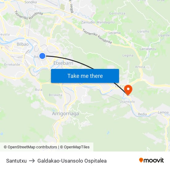 Santutxu to Galdakao-Usansolo Ospitalea map