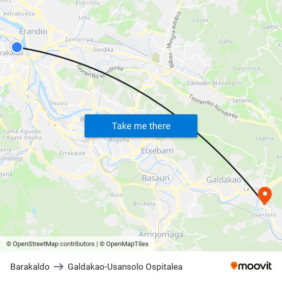 Barakaldo to Galdakao-Usansolo Ospitalea map
