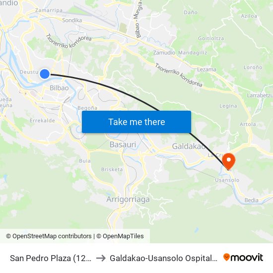 San Pedro Plaza (129) to Galdakao-Usansolo Ospitalea map