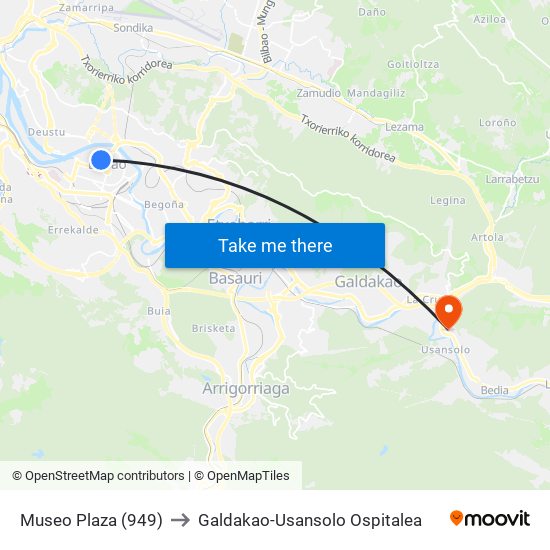 Museo Plaza (949) to Galdakao-Usansolo Ospitalea map