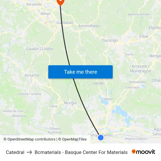 Catedral to Bcmaterials - Basque Center For Materials map
