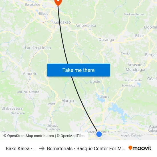 Bake Kalea  -  Paz to Bcmaterials - Basque Center For Materials map