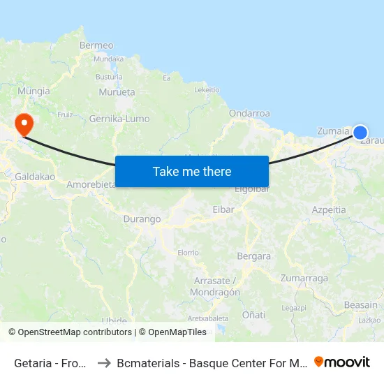 Getaria - Frontoia to Bcmaterials - Basque Center For Materials map