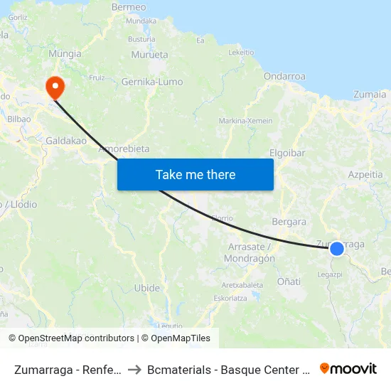 Zumarraga - Renfe Geltokia to Bcmaterials - Basque Center For Materials map
