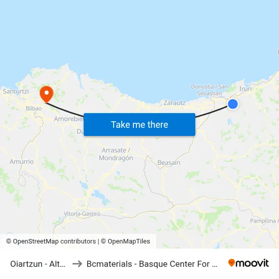 Oiartzun - Altzibar to Bcmaterials - Basque Center For Materials map