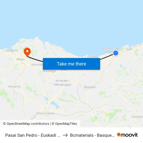 Pasai San Pedro - Euskadi Etorbidea, Gudarien Plaza to Bcmaterials - Basque Center For Materials map