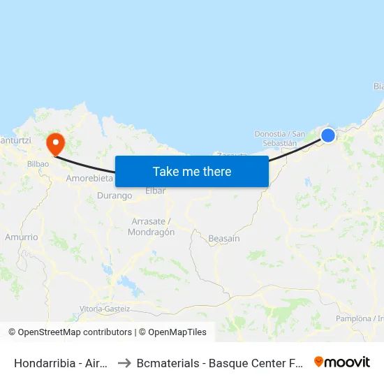Hondarribia - Aireportua to Bcmaterials - Basque Center For Materials map
