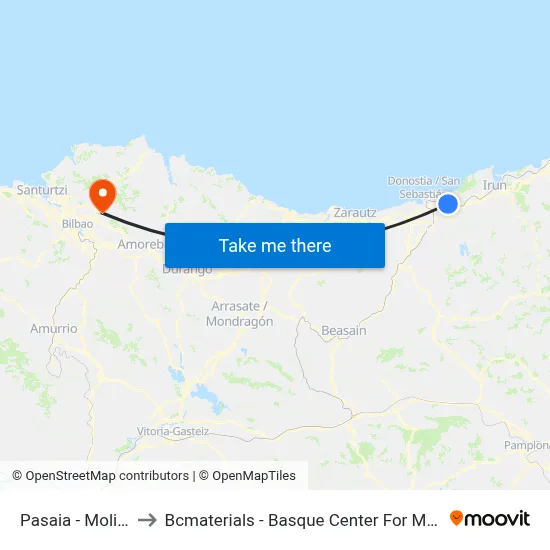 Pasaia - Molinao to Bcmaterials - Basque Center For Materials map