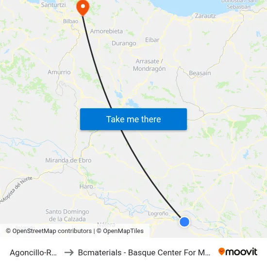 Agoncillo-Renfe to Bcmaterials - Basque Center For Materials map