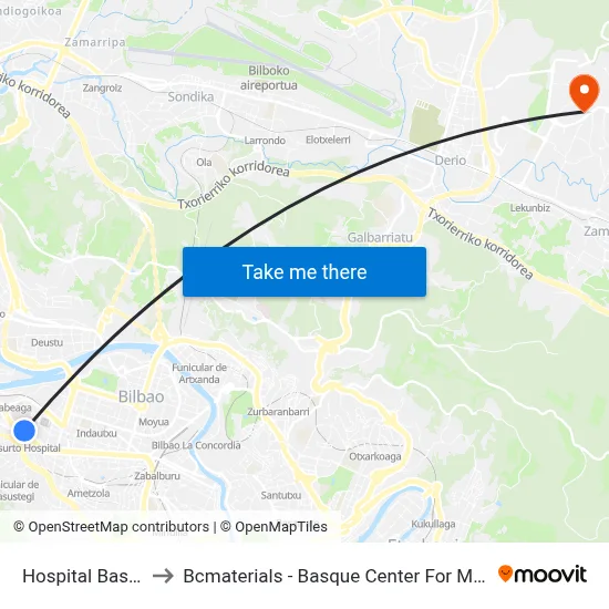 Hospital Basurto to Bcmaterials - Basque Center For Materials map