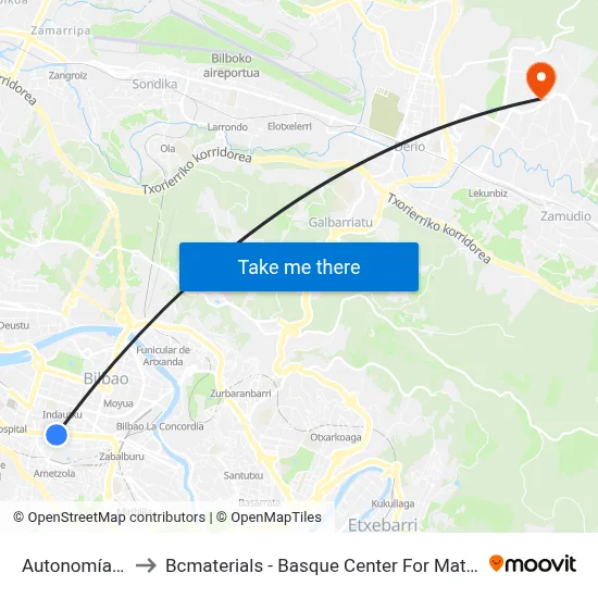 Autonomía 43 to Bcmaterials - Basque Center For Materials map