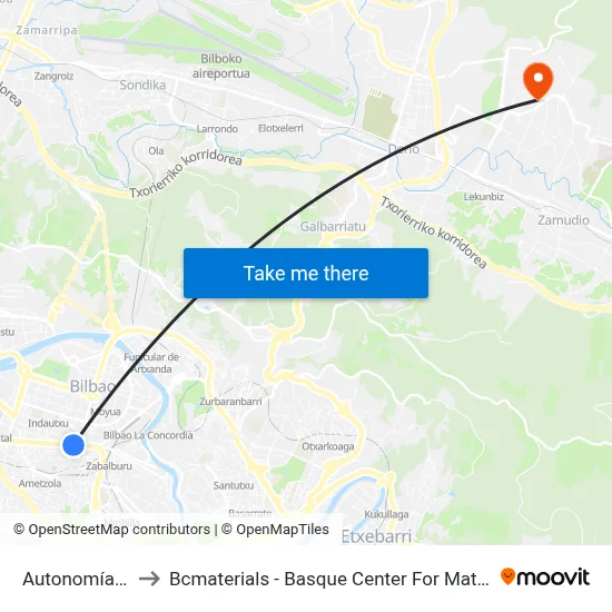 Autonomía 22 to Bcmaterials - Basque Center For Materials map