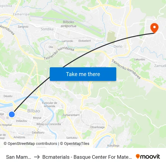 San Mamés to Bcmaterials - Basque Center For Materials map