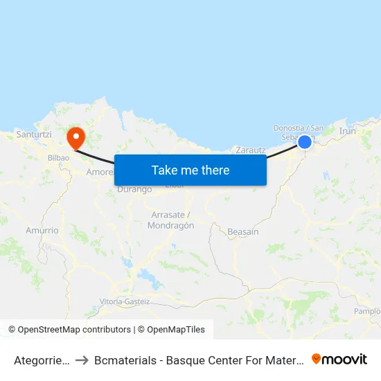 Ategorrieta to Bcmaterials - Basque Center For Materials map