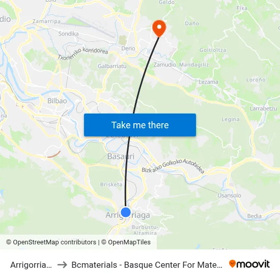 Arrigorriaga to Bcmaterials - Basque Center For Materials map