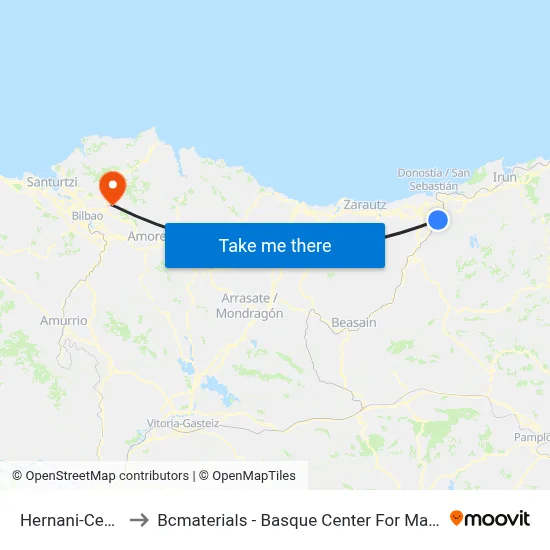 Hernani-Centro to Bcmaterials - Basque Center For Materials map