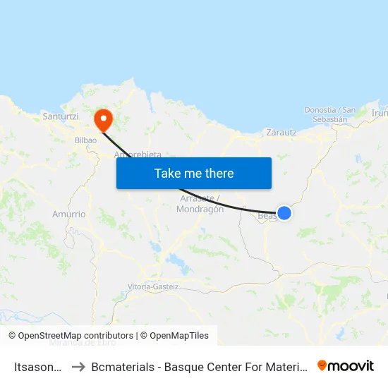 Itsasondo to Bcmaterials - Basque Center For Materials map