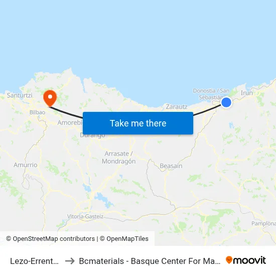 Lezo-Errenteria to Bcmaterials - Basque Center For Materials map