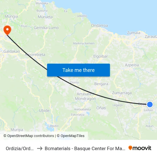 Ordizia/Ordicia to Bcmaterials - Basque Center For Materials map