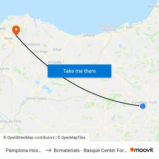 Pamplona Hospitales to Bcmaterials - Basque Center For Materials map