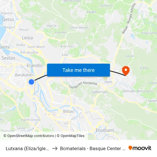 Lutxana (Eliza/Iglesia) (393) to Bcmaterials - Basque Center For Materials map