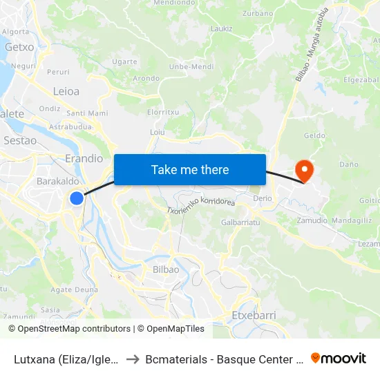 Lutxana (Eliza/Iglesia) (405) to Bcmaterials - Basque Center For Materials map
