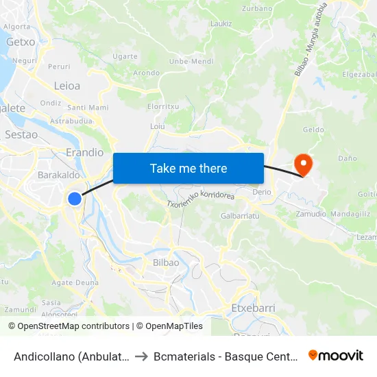 Andicollano (Anbulatorioa) (404) to Bcmaterials - Basque Center For Materials map