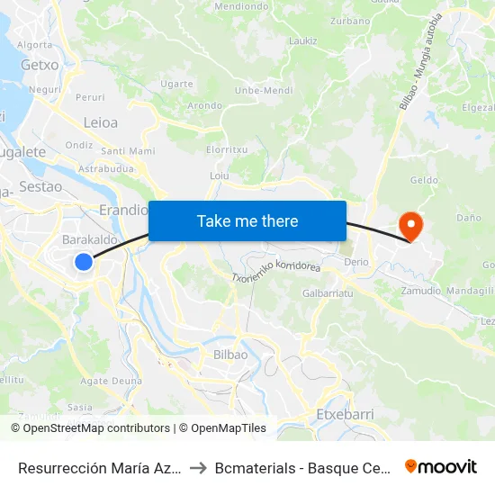 Resurrección María Azkue (Bec) (642) to Bcmaterials - Basque Center For Materials map