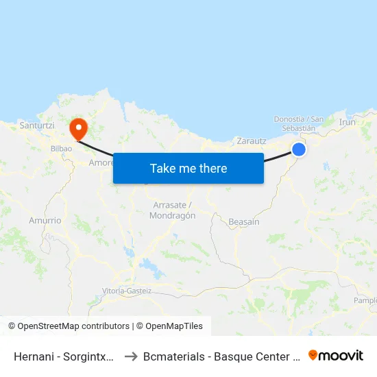 Hernani - Sorgintxulo Auzoa to Bcmaterials - Basque Center For Materials map