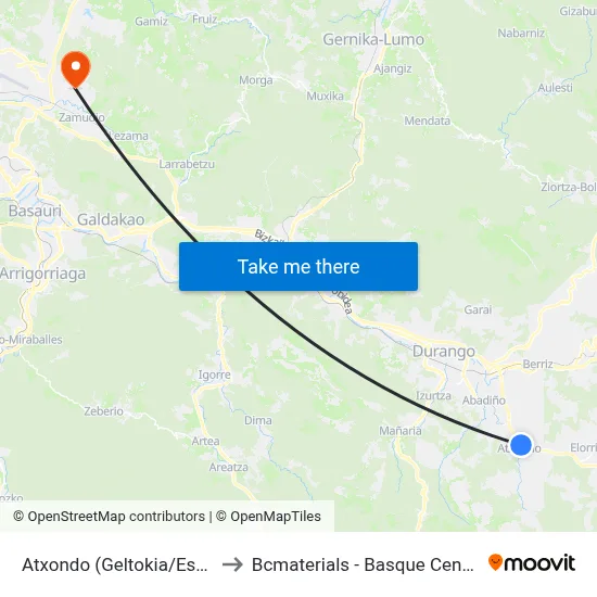 Atxondo (Geltokia/Estación) (2851) to Bcmaterials - Basque Center For Materials map