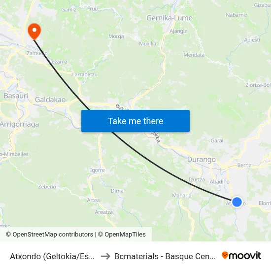Atxondo (Geltokia/Estación) (2850) to Bcmaterials - Basque Center For Materials map