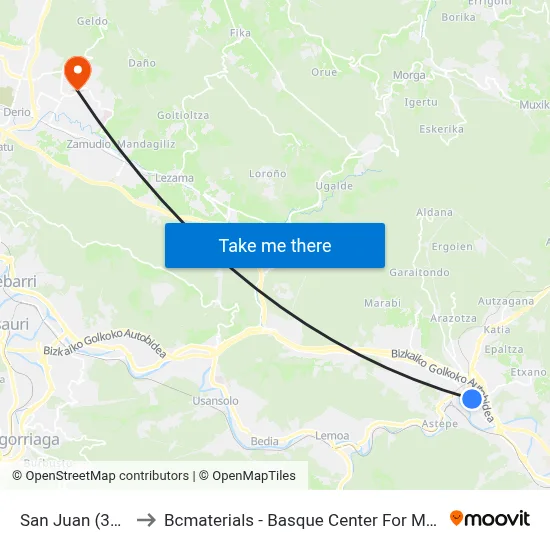 San Juan (3391) to Bcmaterials - Basque Center For Materials map