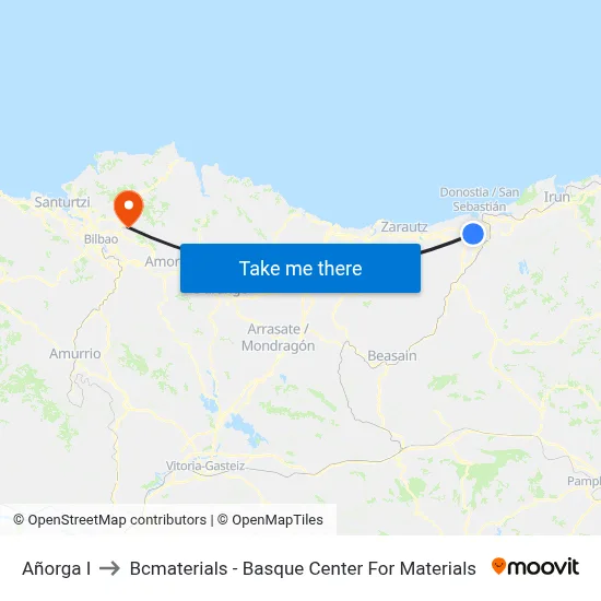 Añorga I to Bcmaterials - Basque Center For Materials map